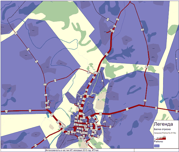 Транспортная модель - картограмма распределения интенсивности движения муниципального района