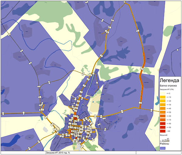 Транспортная модель - картограмма распределения транспортной загрузки муниципального района